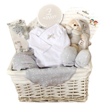 Lade das Bild in den Galerie-Viewer, Geschenkkorb zur Geburt weiss-hellgrau
