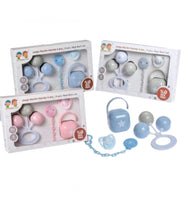 Lade das Bild in den Galerie-Viewer, Set (0% BPA-frei): Ab 0 Monaten, Gamberritos, 3-teilig: Schnullerkette, Schnullerbox, Rassel.